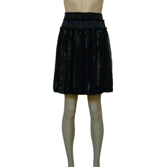 Poleci NWT Sequin Black Panel Solid Silk Skirt 2 - Picture 1 of 3